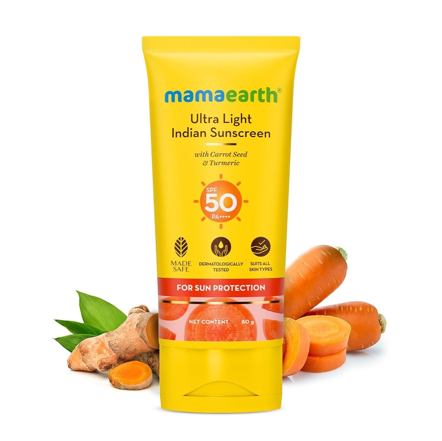 Mamaearth Ultra Light Indian Sunscreen with Turmeric & Carrot Seed SPF 50 PA++++ 80ml