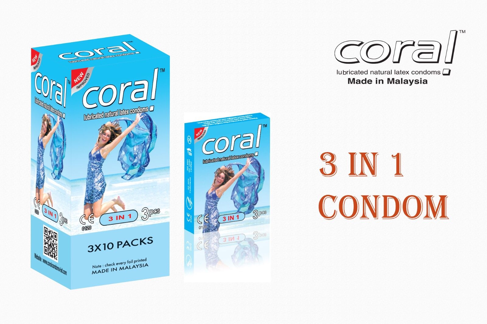 Coral 3 in 1 Condoms