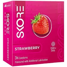 Skore Strawberry 1500+ Dotted Condom with Additional Lubrication 3pc