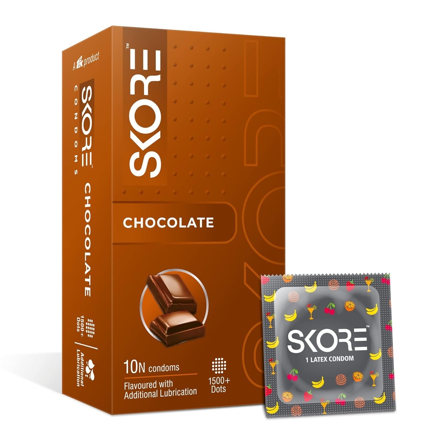 Skore Chocolate 1500+ Dotted Condom with Additional Lubrication 10pc
