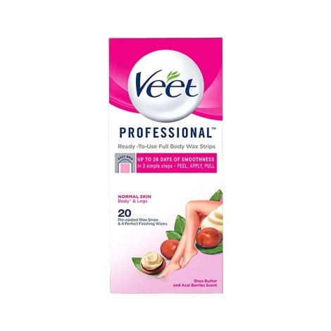 Veet Professional Ready To Use Full Body Shea Butter & Acai Berry Scent 8 Wax Strips 20 Wax Strips