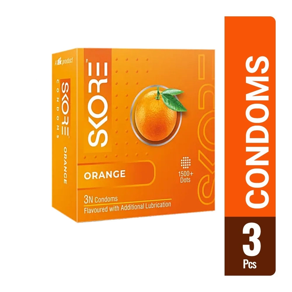 Skore Orange 1500+ Dotted Condom with Additional Lubrication 3pc