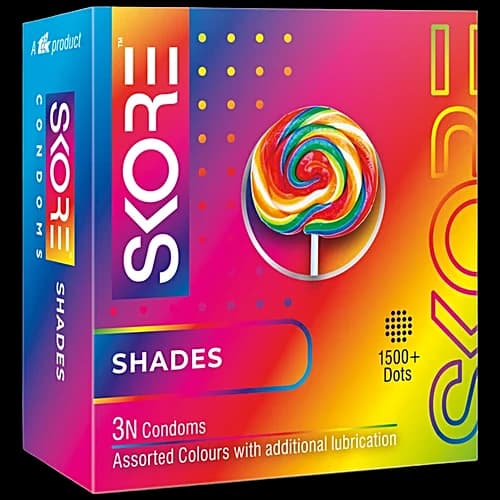 Skore Shades Assorted Colours 1500+ Dotted Condom 3pc