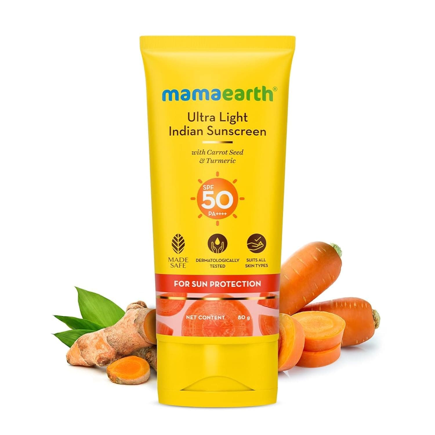 Mamaearth Ultra Light Indian Sunscreen with Turmeric & Carrot Seed SPF 50 PA++++ 80ml