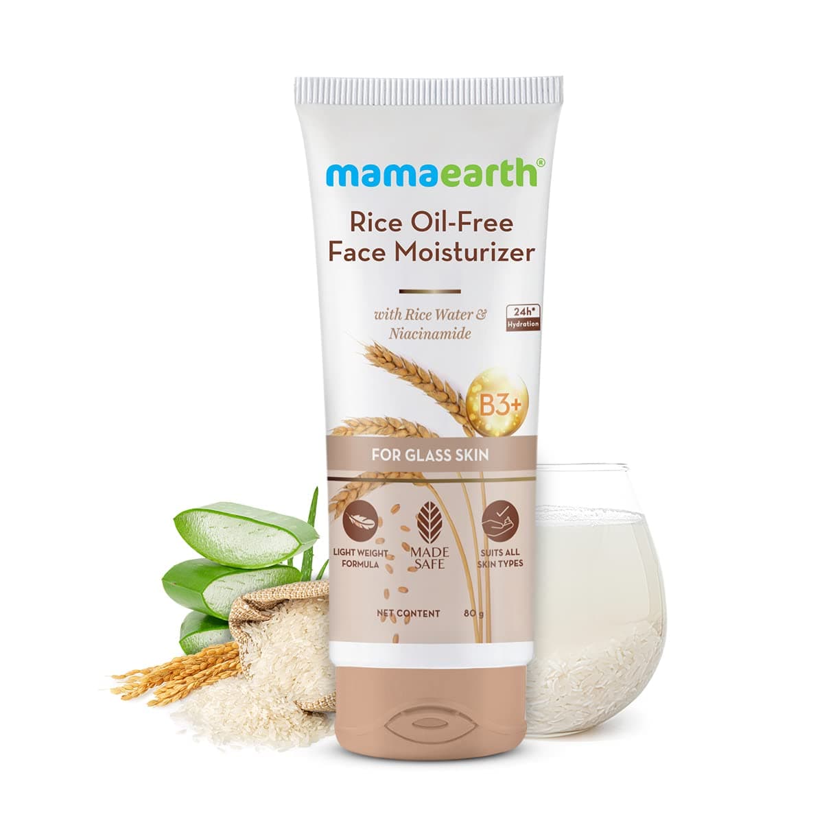 Mamaearth Rice Oil-Free Face Moisturizer with Niacinamide for Glass Skin 80g