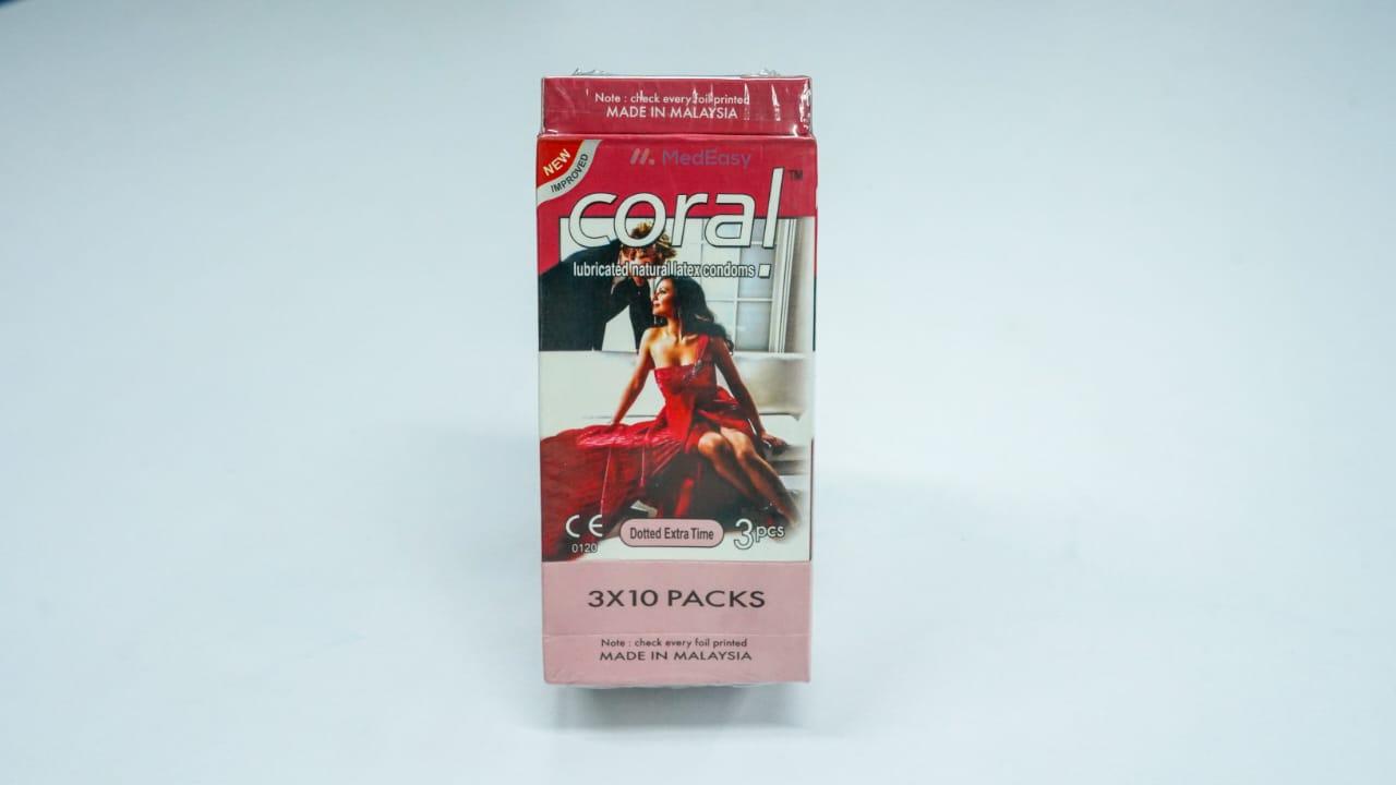 Coral Dotted Extra Time Lubricated Natural Latex Condoms