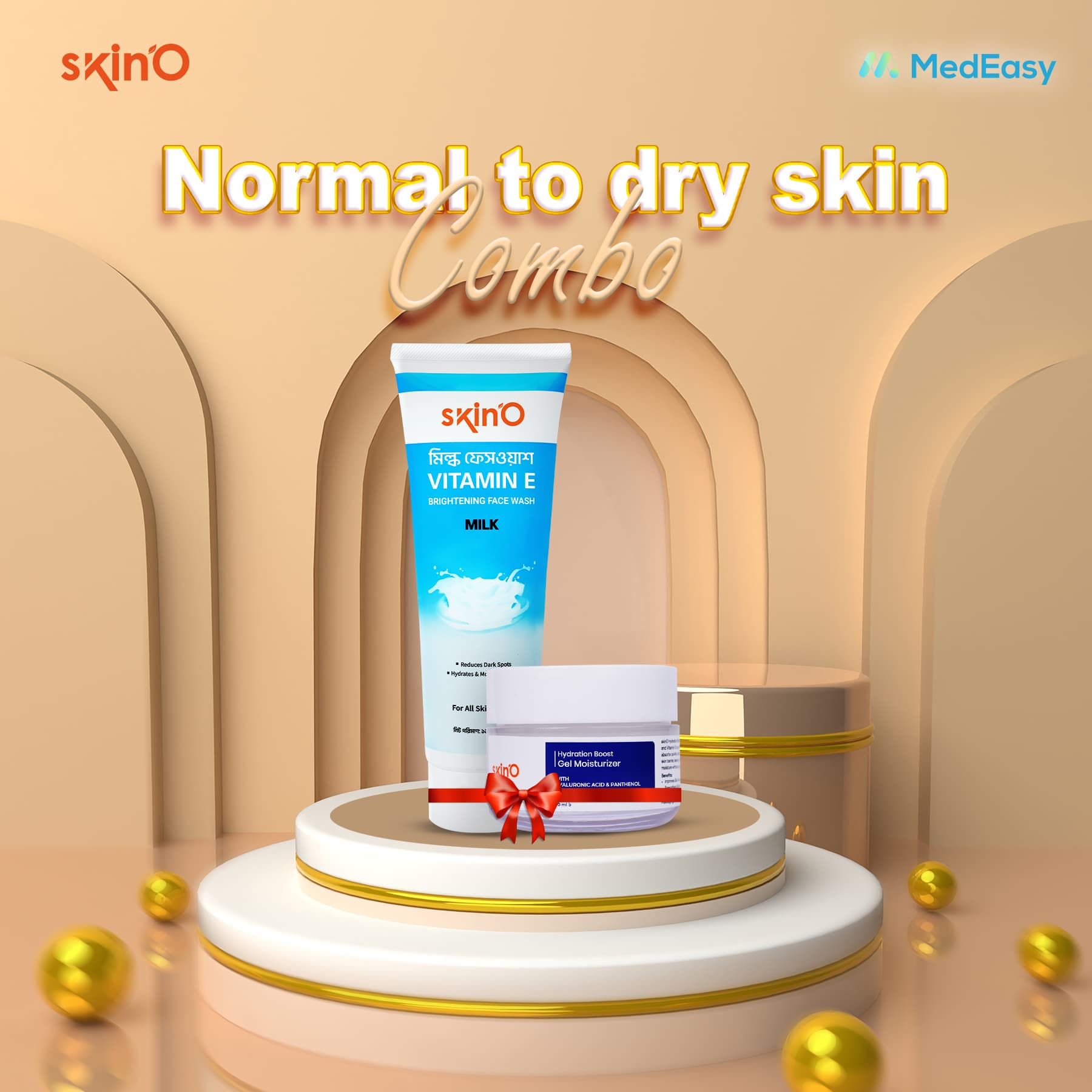 Skino Vitamin E Milk Facewash 110ml with Skino Hydration Boost Gel Moisturizer 70ml