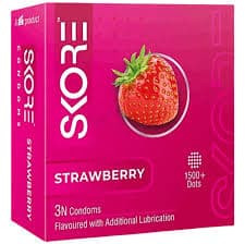 Skore Strawberry 1500+ Dotted Condom with Additional Lubrication 3pc