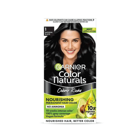 Garnier Color Naturals Creme Riche Nourishing Permanent Hair Color - 1 Natural Black 70ml+60g