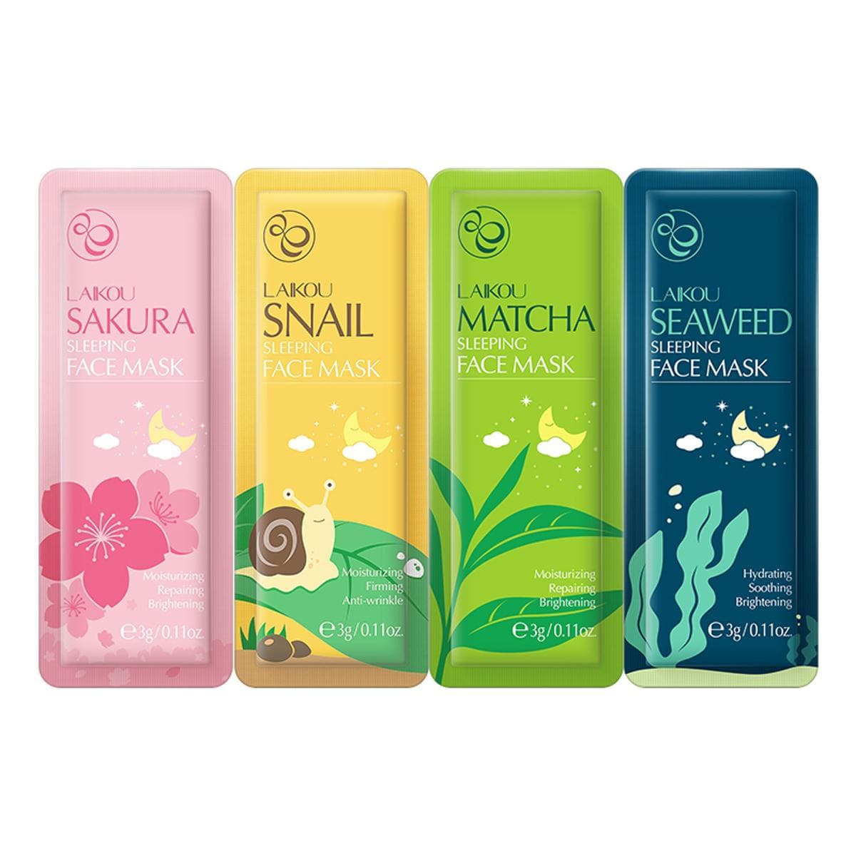 Laikou Sakura Matcha Seaweed Snail Sleeping Mask 4pc