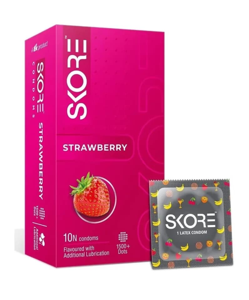 Skore Strawberry 1500+ Dotted Condom with Additional Lubrication 10pc