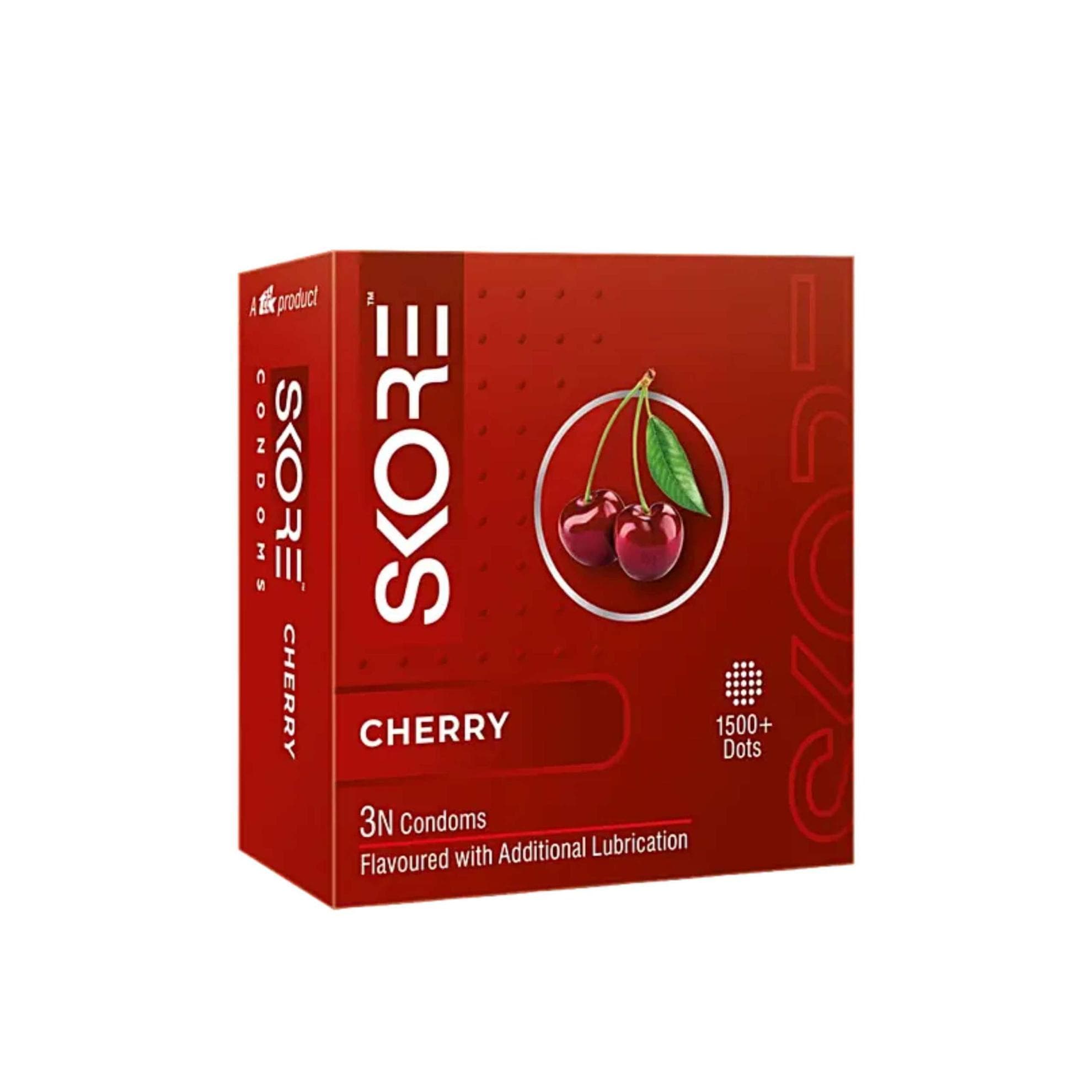 Skore Cherry 1500+ Dotted Condom with Additional Lubrication 3pc