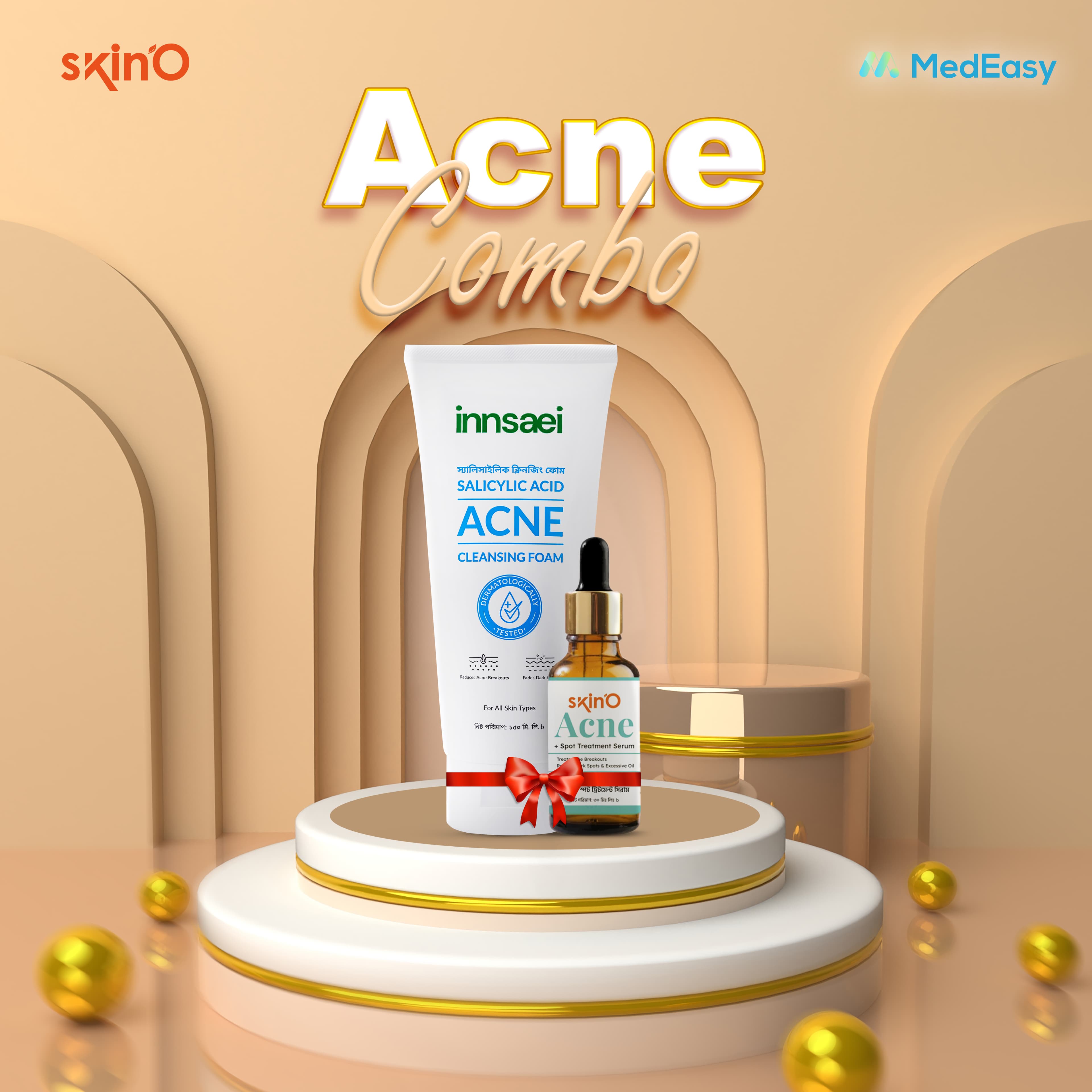Skino Acne Treatment Serum 30ml with Innsaei Salicylic Acid Acne Cleansing Foam 150ml