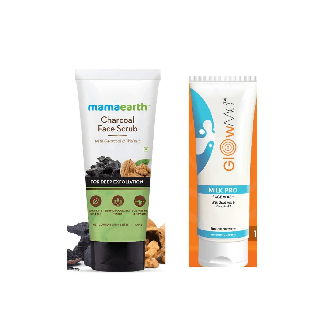 Mamaearth Charcoal Scrub 100ml with free Glow me Milk Facewash 100ml