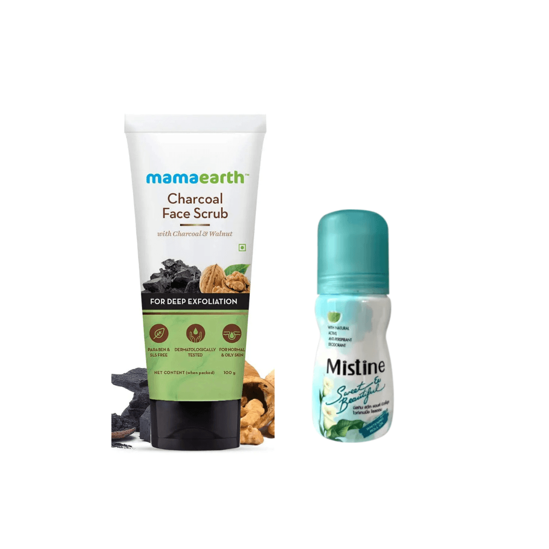 Mamaearth Charcoal Scrub 100ml with free Mistine Roll on