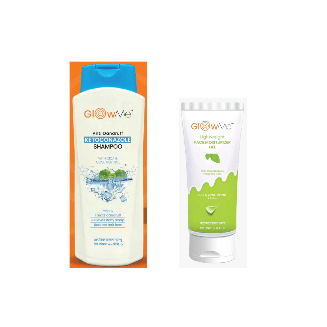 Glow Me Anti Dandruff Ketoconazole Shampoo 200ml with Free Glow Me Lightweight Face Moisturiser Gel 60ml