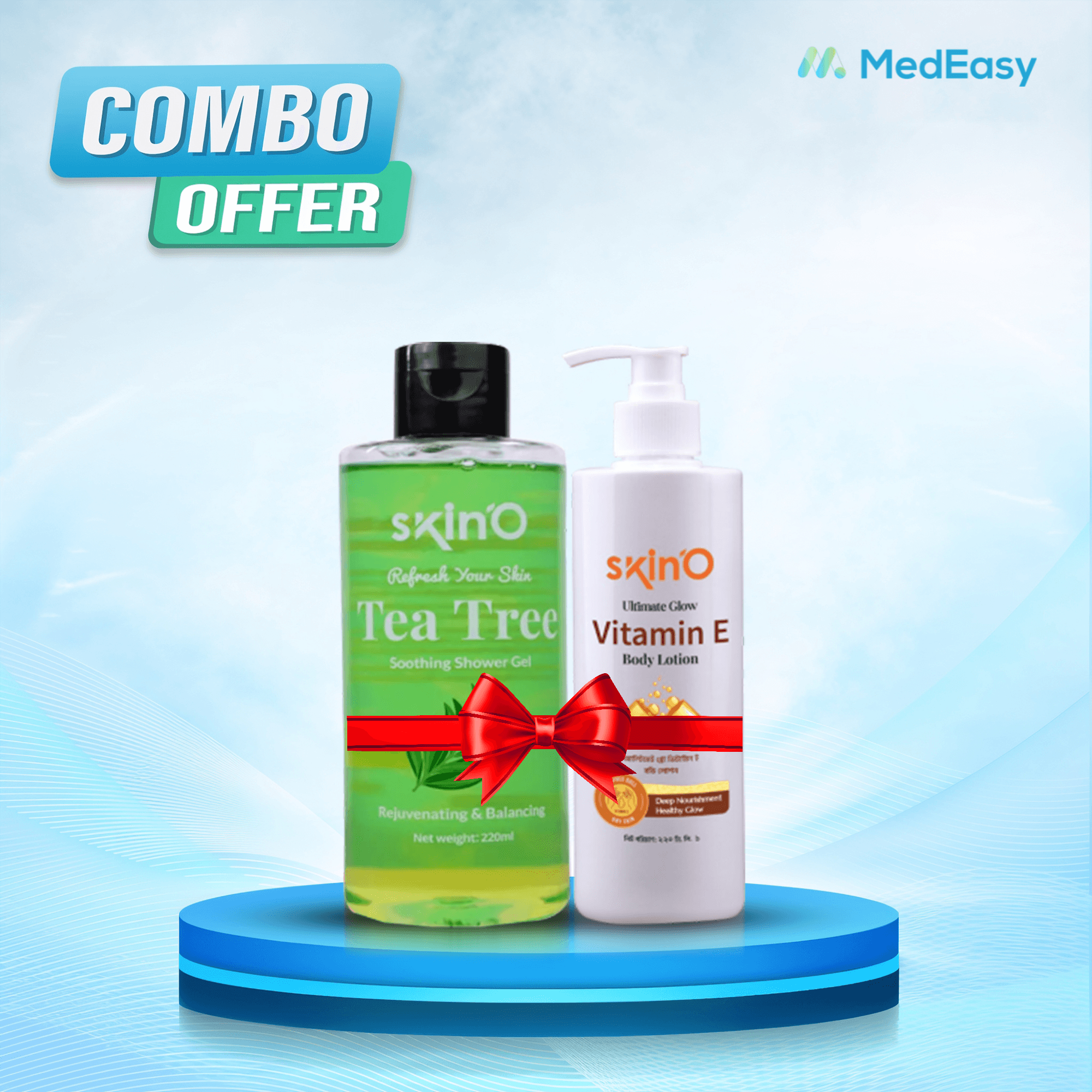 Double Content SkinO Ultimate Glow Vitamin E Body Lotion 220ml with Skino Tea Tree Shower Gel 220ml