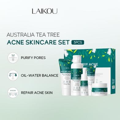 Laikou Bye Bye Acne Australia Tea Tree Skincare Toner Set 5pcs (Cleanser, Toner, Serum, Gel & Cream)