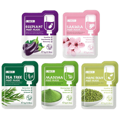 Laikou Mud Mask 5pcs Combo (Tea Tree, Eggplant ,Mung Bean, Sakura ,Matcha)