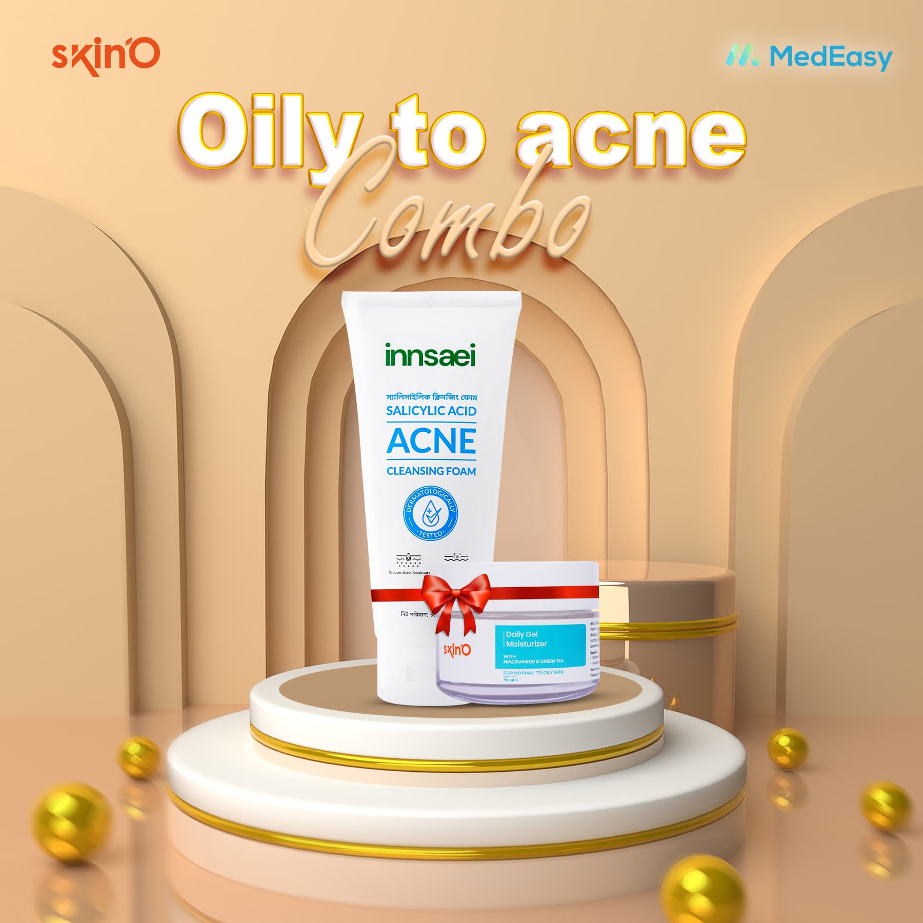 Skino Daily Gel Moisturizer 70ml with Innsaei Salicylic Acid Acne Cleansing Foam 150ml