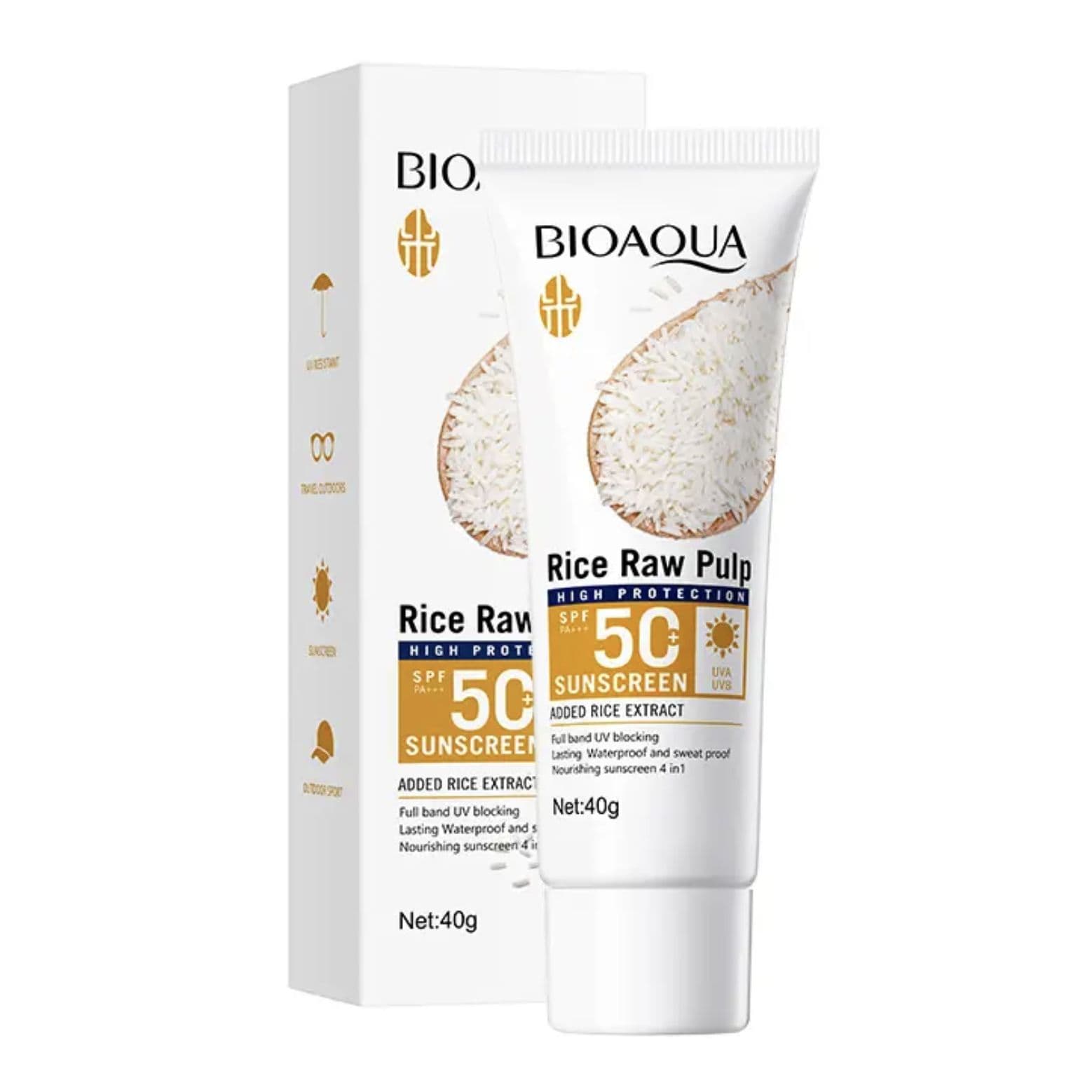 Bioaqua Rice Raw Pulp Sunscreen SPF 50+ for Hydrating Skin 40g