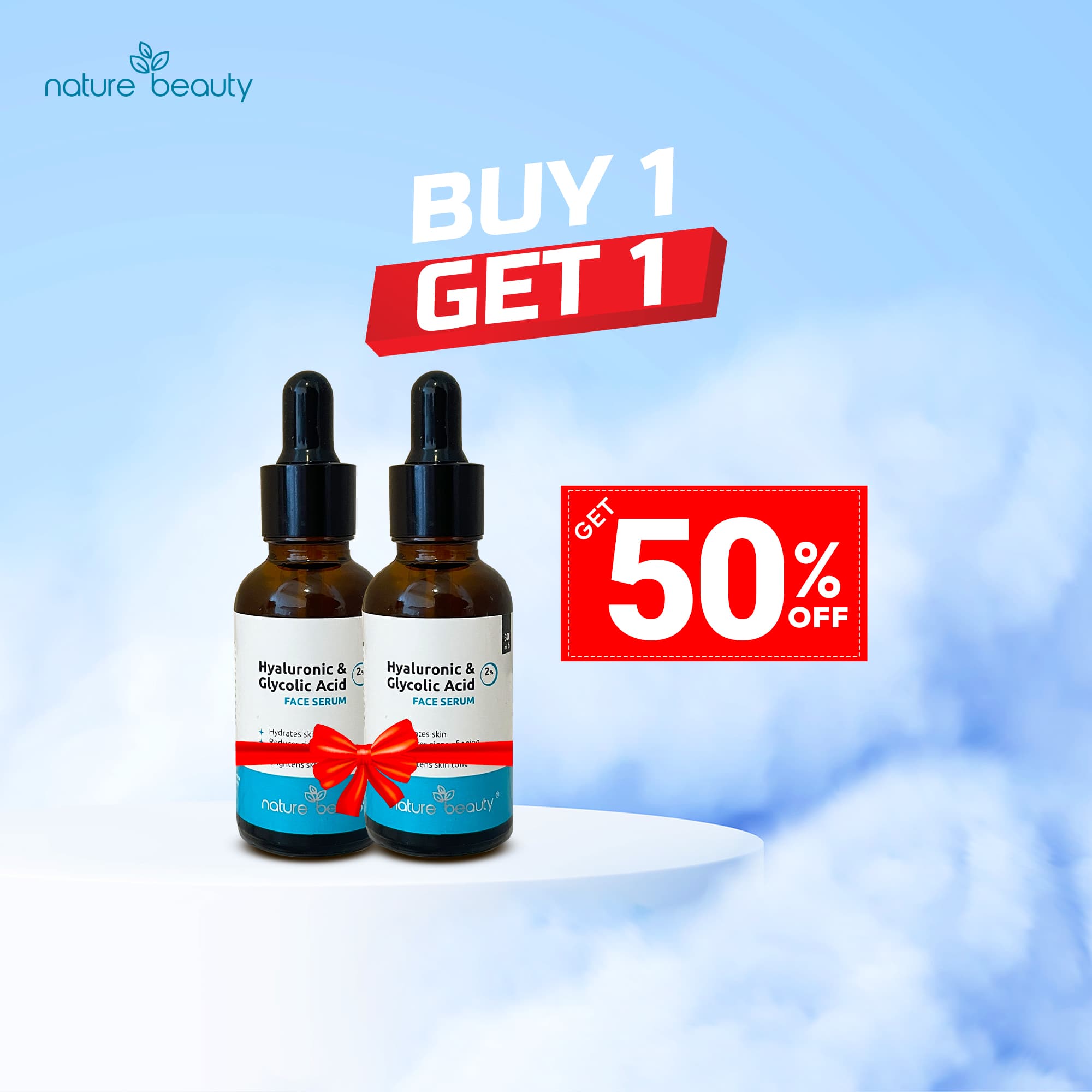 Nature Beauty Hyaluronic 1% & Glycolic Acid 2% Serum 30ml Buy 1 Get 1