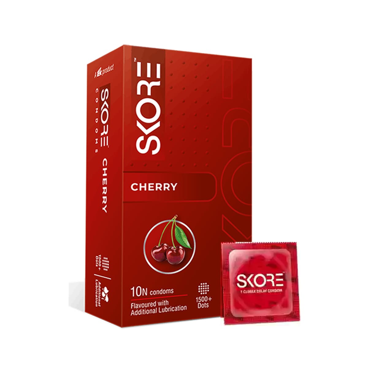 Skore Cherry 1500+ Dotted Condom with Additional Lubrication 10pc