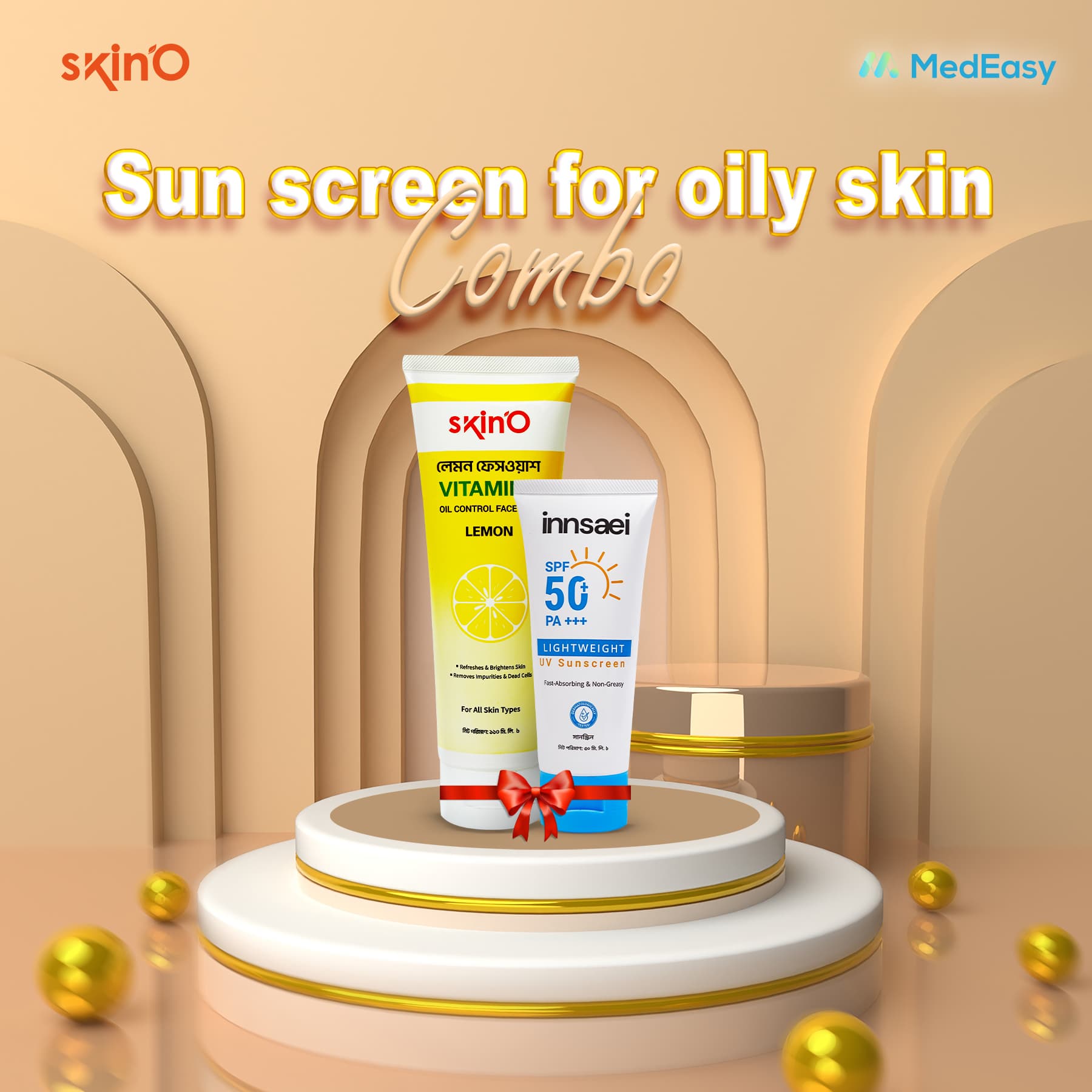 Skino Vitamin C Lemon Facewash 110ml with Innsaei Lightweight UV Sunscreen 50ml
