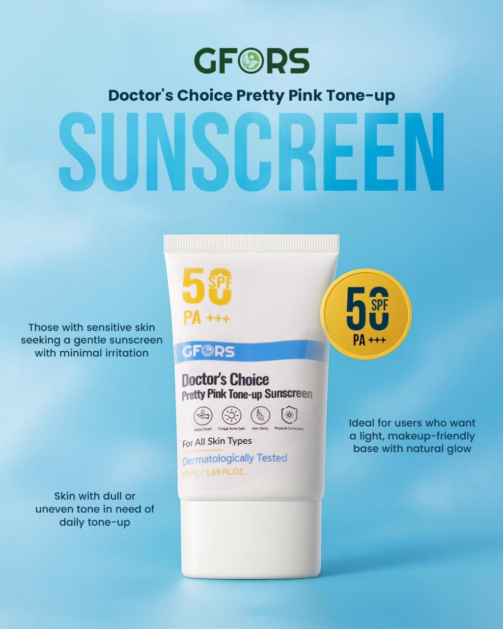 GFORS Doctor's Choice Pretty Pink Tone-up Sunscreen for All Skin Types 50ml