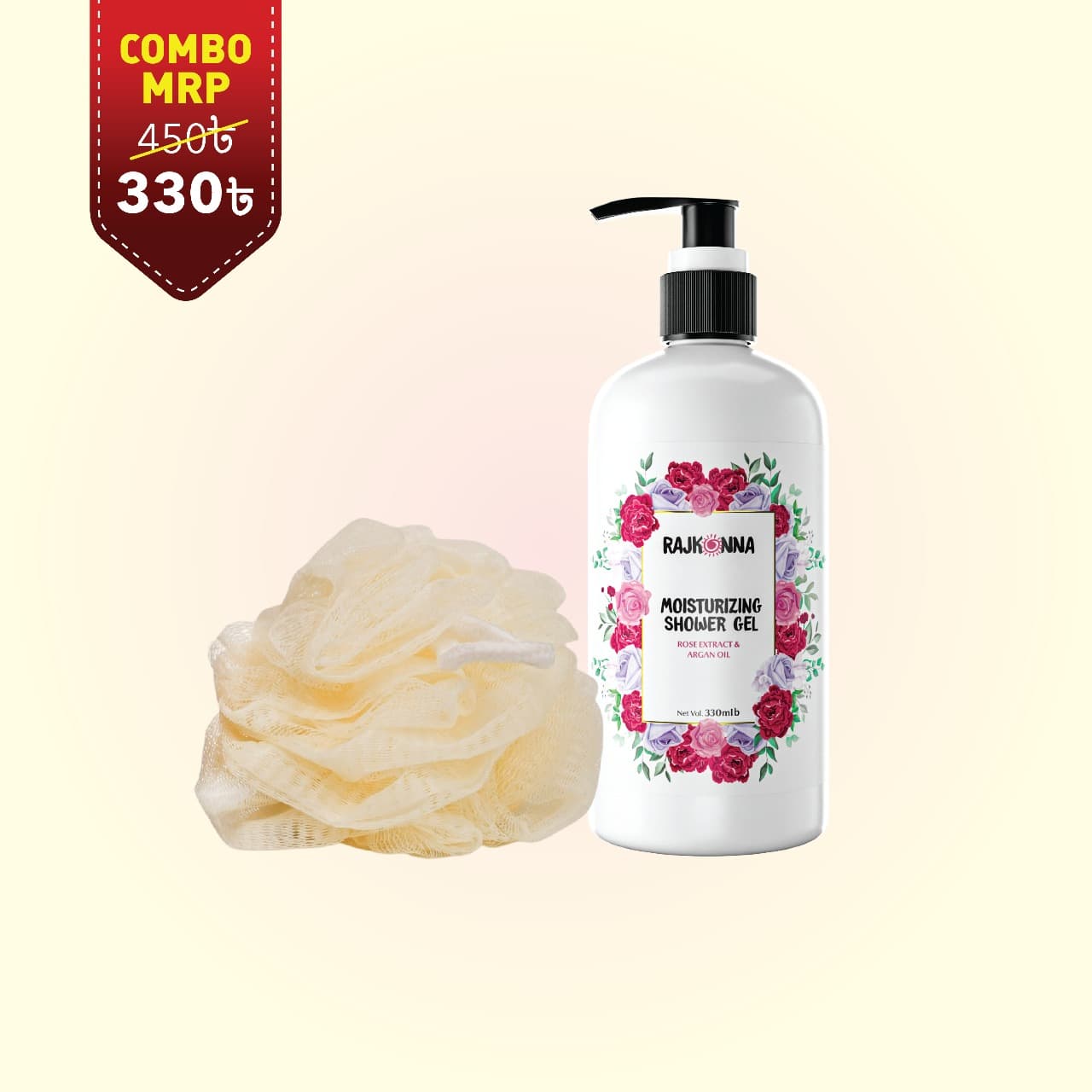 Rajkonna Moisturizing Shower Gel 330ml With Free Loofah