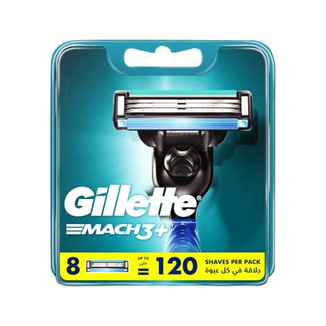 Gillette Mach3+ Razor Blade Up To 120 Shaves Per Pack - 8 Cartridges