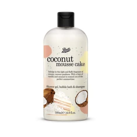 Boots Coconut Mousse Cake Shower Gel, Bubble Bath & Shampoo 500ml