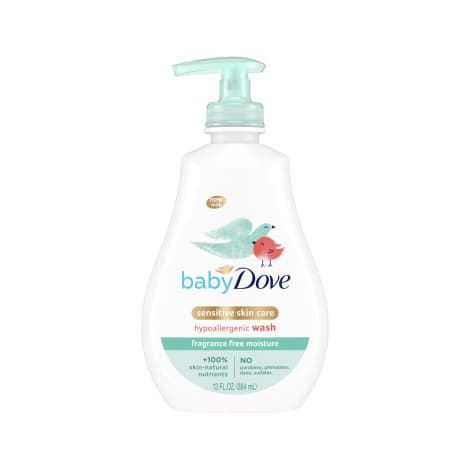 Dove Baby Sensitive Skin Care Fragrance Free Moisture Hypoallergenic Wash 384ml