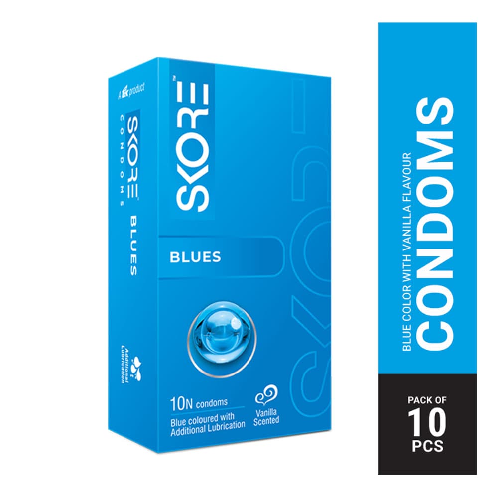 Skore Blues Vanilla Flavoured Condom with Additional Lubricaion 10pc