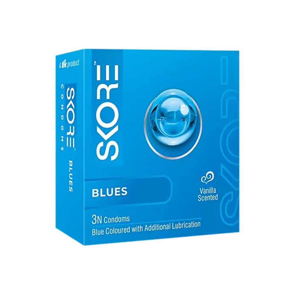 Skore Blues Vanilla Flavoured Condom with Additional Lubricaion 3pc